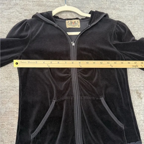 Juicy Couture Vintage Velour Black Velvet Lace Trim Tracksuit Jacket - Picture 9 of 11